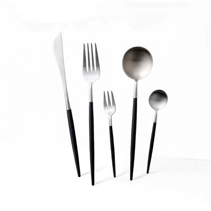 Cesa Beams カトラリー カトラリーセット おしゃれ カトラリー ゴールド カトラリー 北欧 キャンプ スプーン フォーク ナイフ ティースプーン ケーキフォーク お箸 ステンレス ィナーカトラリーセット 光沢感 ある ステーキナイフ テーブルナイフ デザートスプーン パスタフォーク ディナーセット よく切れる ディナーナイフ フォーク スプーン ステーキフォーク 西洋 食器 レストラン用 家庭用 食洗機対応 メンテナンスしやすい 食器小物 カトラリー ディナーセット キッチン用品 クリスマス 結婚祝い プレゼント ギフト 基本５本セット ケーキフォーク入り (ブラックシルバー)（/-黒銀中５/）